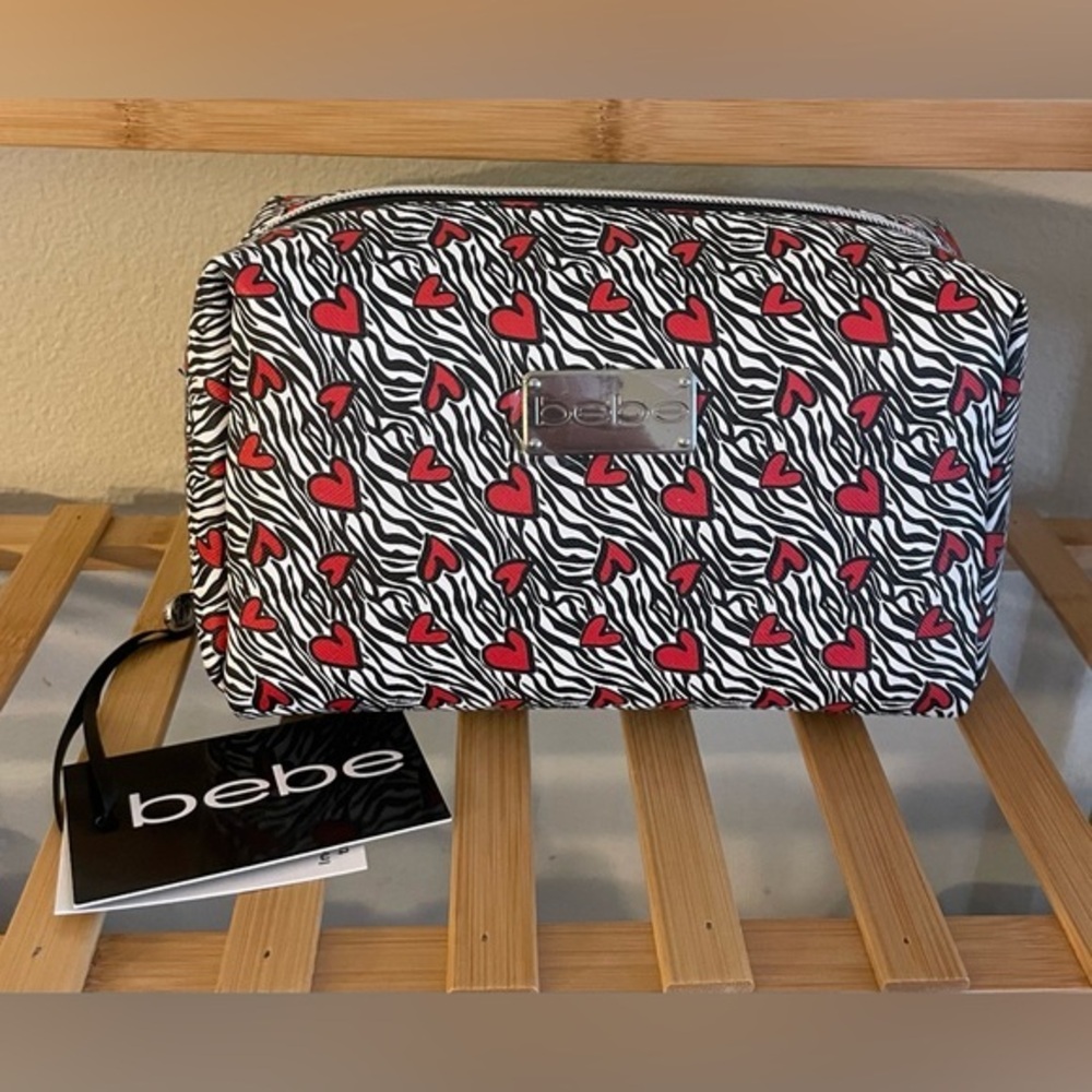NEW…Bebe Zebra Print with Hearts Cosmetic Bag